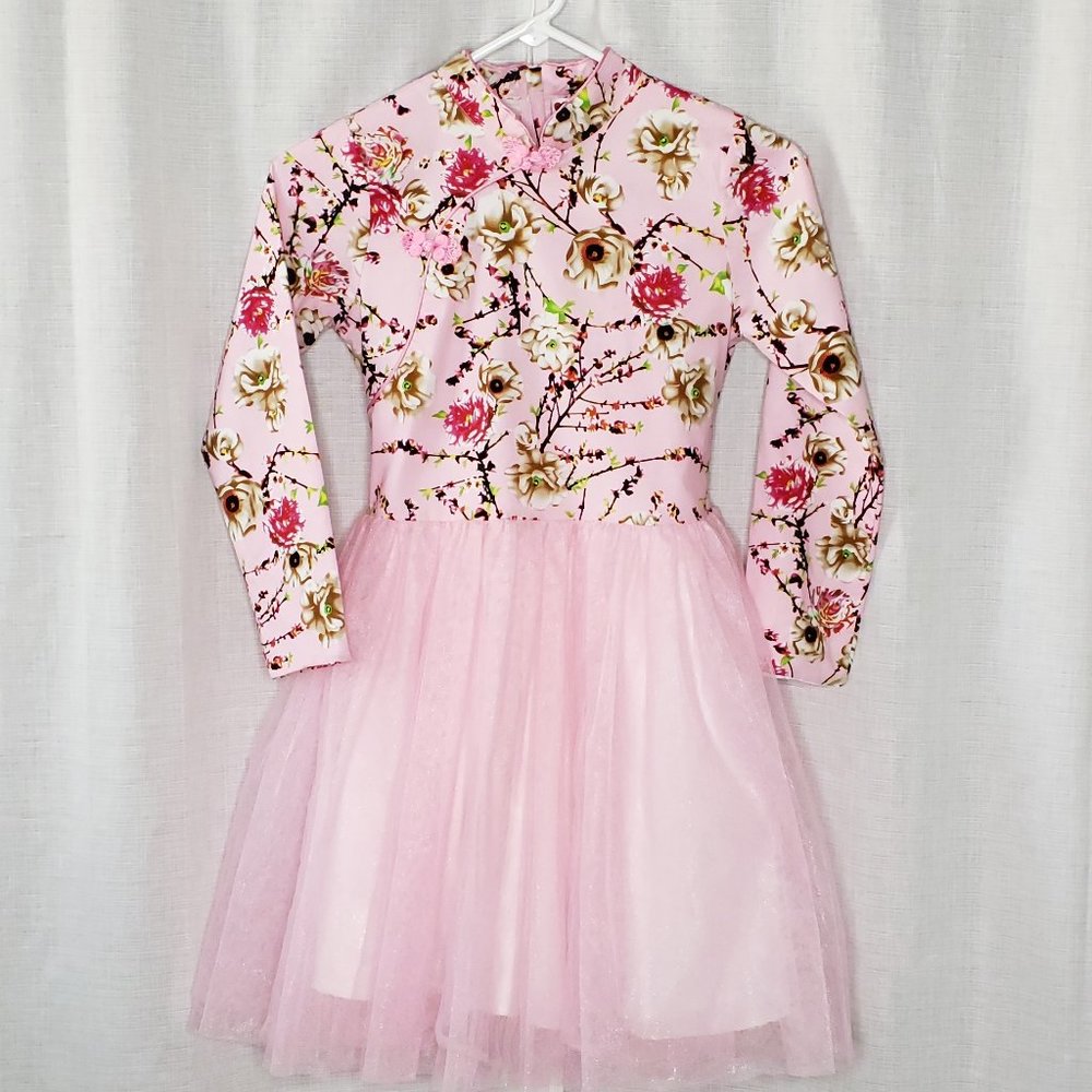 160 Girls Pink Floral Tutu Dress w/ Satin Tie Belt